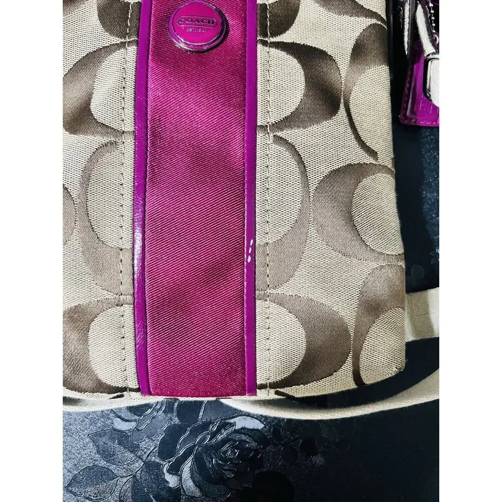 Coach F48806 Signature Stripe Swingpack Crossbody Khaki Passion Berry